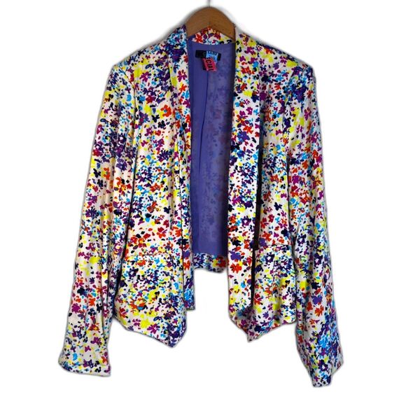 Jessica Simpson Bold Abstract Artsy Print Open Front Waterfall Jacket Size 2X - Picture 1 of 10